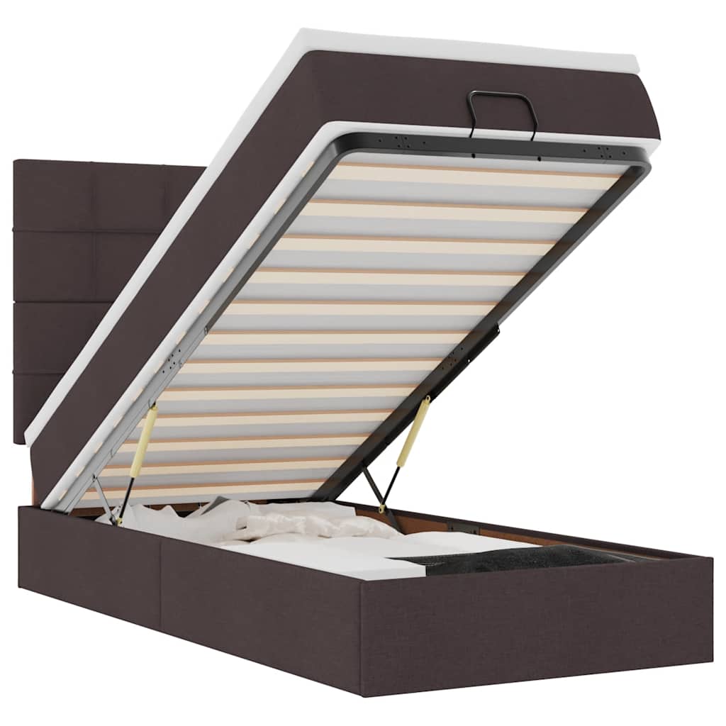 Lit ottoman avec matelas et LED marron foncé 90x200 cm tissu - XIOS