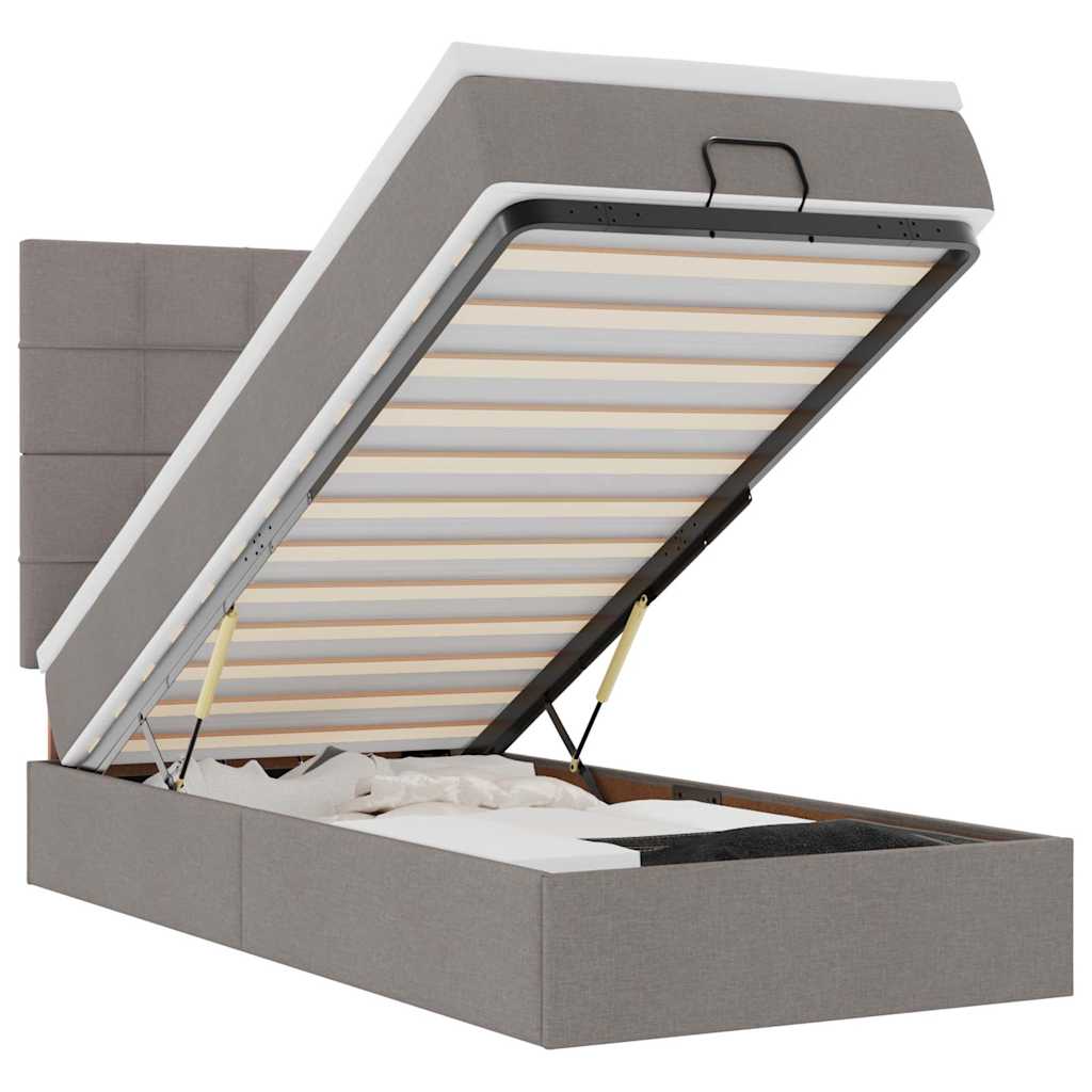 Lit ottoman avec matelas et LED taupe 90x200 cm tissu - XIOS