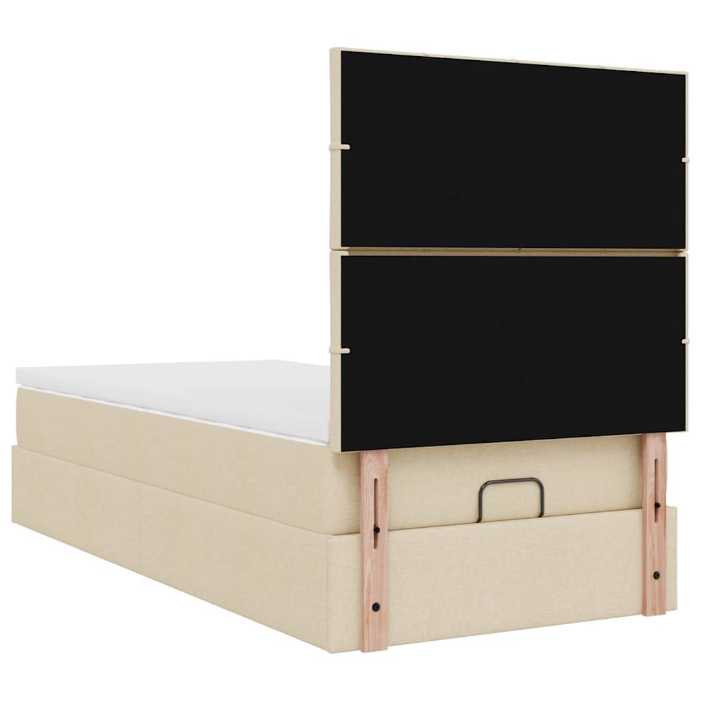 Lit ottoman avec matelas et LED crème 90x200 cm tissu
