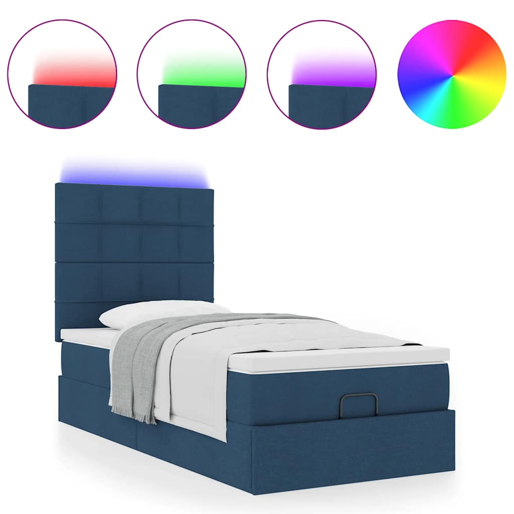 Lit ottoman avec matelas et LED Bleu 90x200 cm Tissu - XIOS
