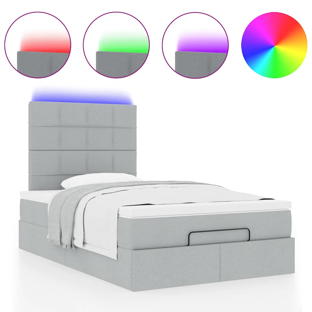 Cadre de lit ottoman avec matelas gris clair 120x190 cm tissu - XIOS