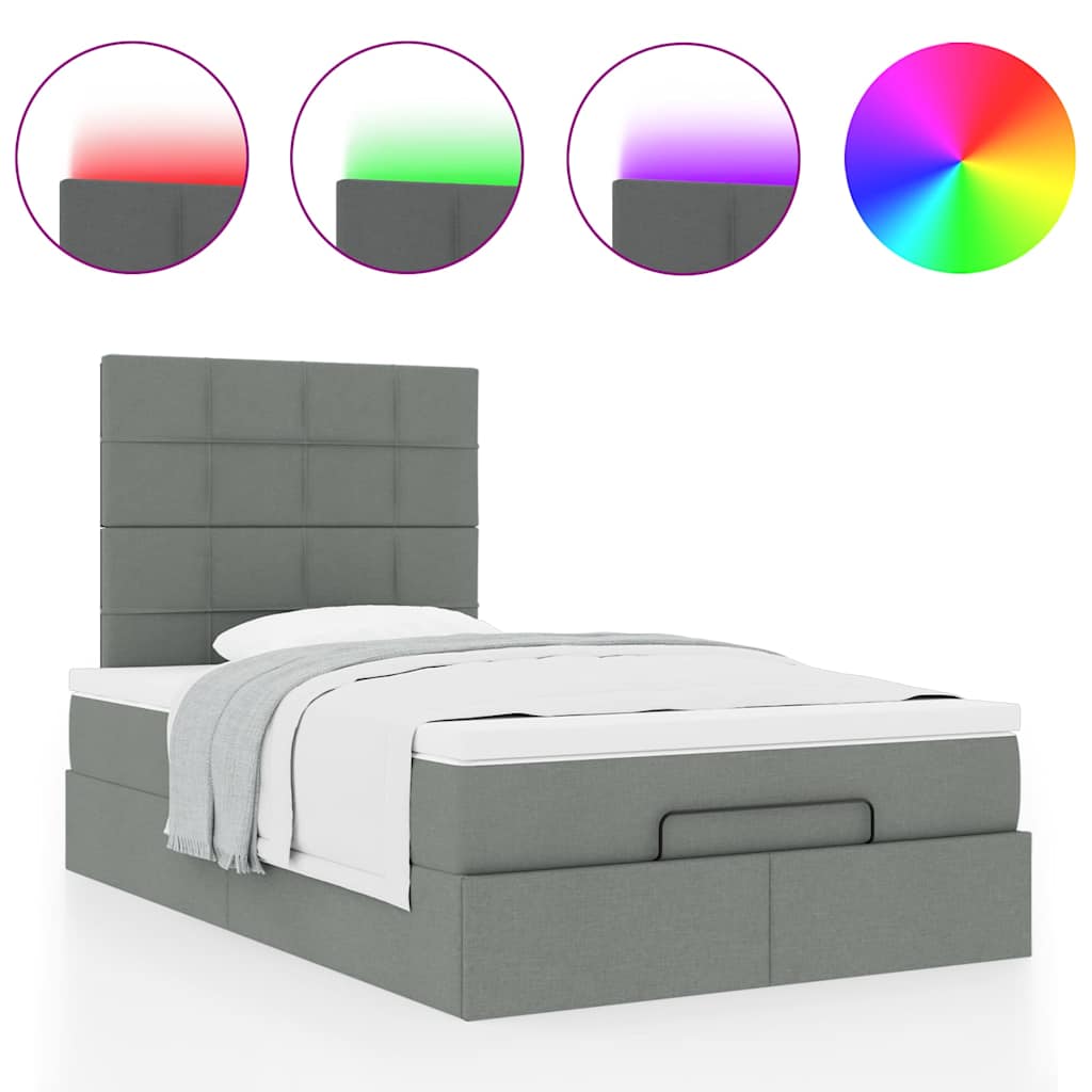 Cadre de lit ottoman avec matelas gris foncé 120x190 cm tissu - XIOS