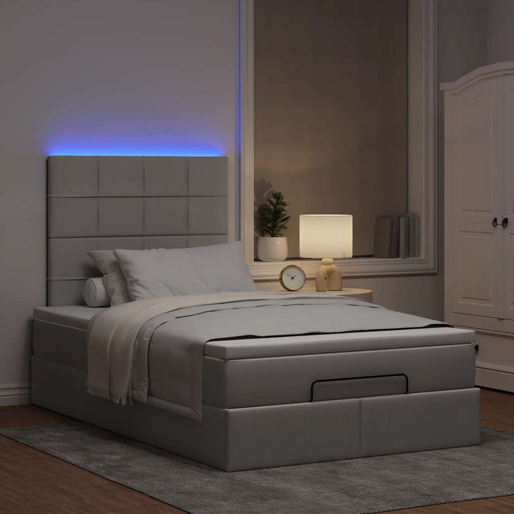Cadre de lit ottoman avec matelas taupe 120x190 cm tissu - XIOS