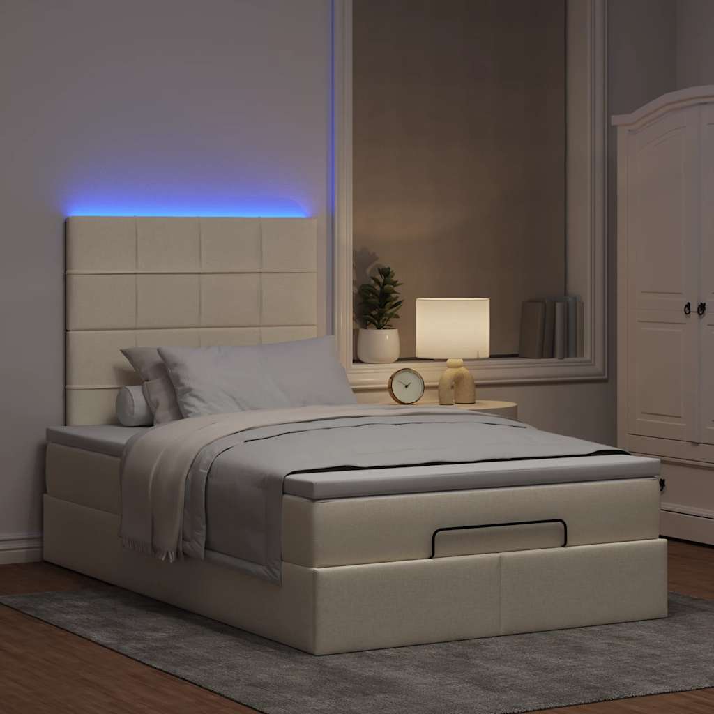 Cadre de lit ottoman avec matelas crème 120x190 cm tissu - XIOS