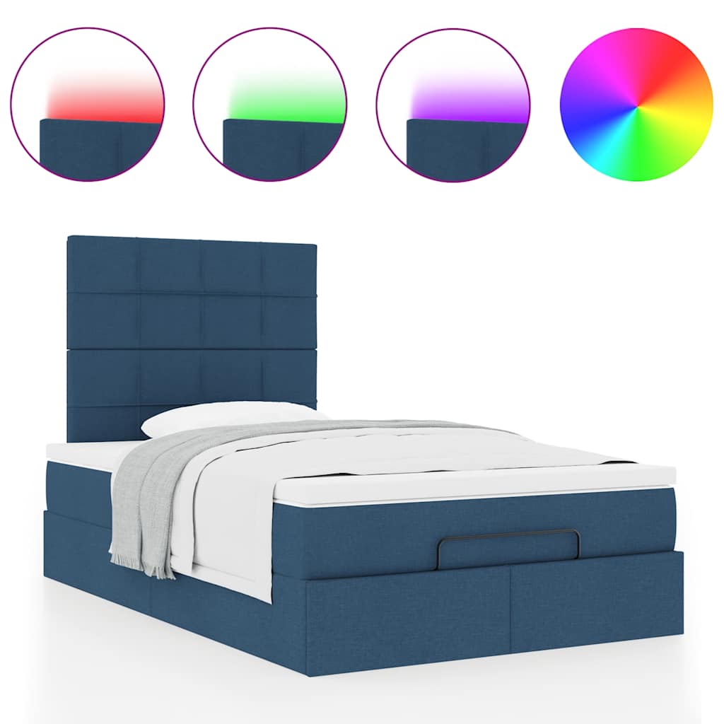 Cadre de lit ottoman avec matelas bleu 120x190 cm tissu - XIOS