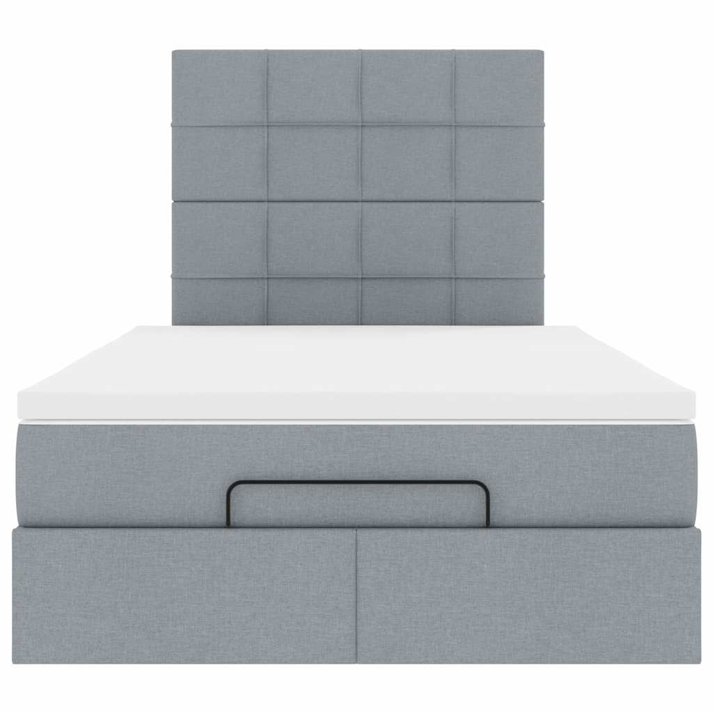 Cadre de lit ottoman et matelas gris clair 120x200 cm tissu - XIOS