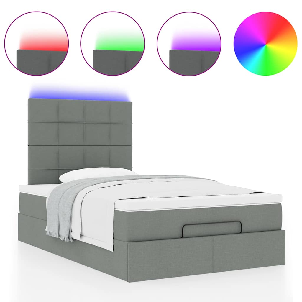 Cadre de lit ottoman avec matelas gris foncé 120x200cm tissu - XIOS