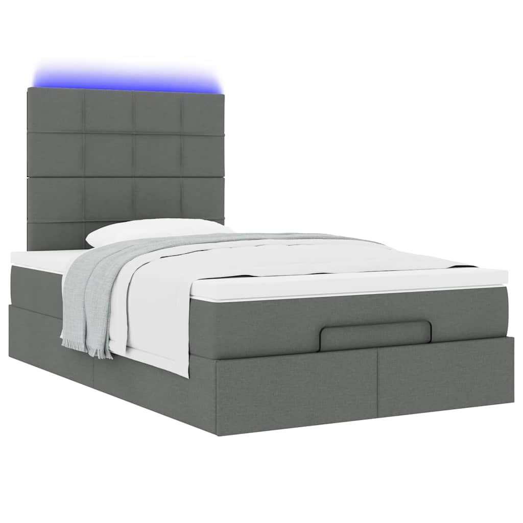 Cadre de lit ottoman avec matelas gris foncé 120x200cm tissu - XIOS