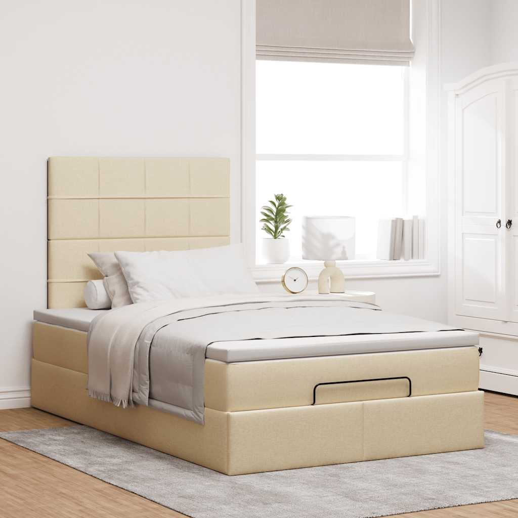 Cadre de lit ottoman avec matelas crème 120x200cm tissu - XIOS