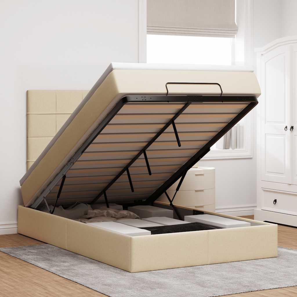 Cadre de lit ottoman avec matelas crème 120x200cm tissu - XIOS