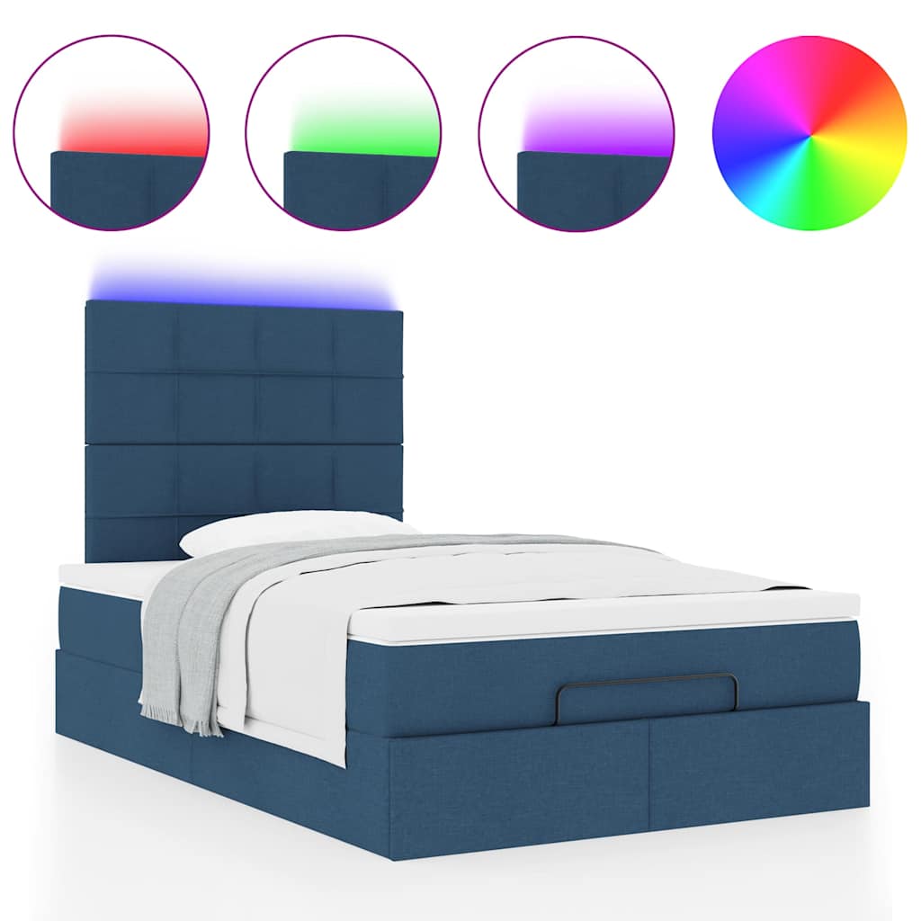 Cadre de lit ottoman avec matelas bleu 120x200 cm tissu - XIOS