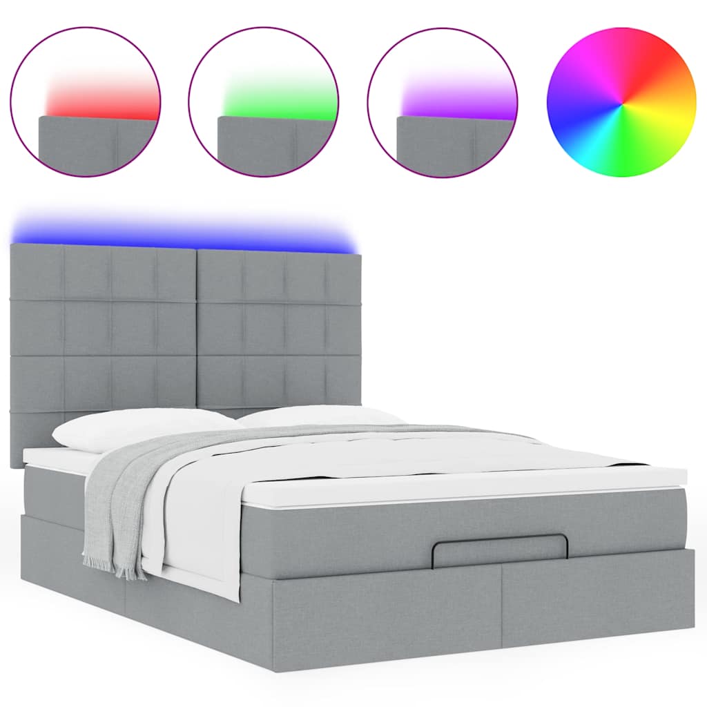 Cadre de lit ottoman et matelas gris clair 140x190 cm tissu - XIOS