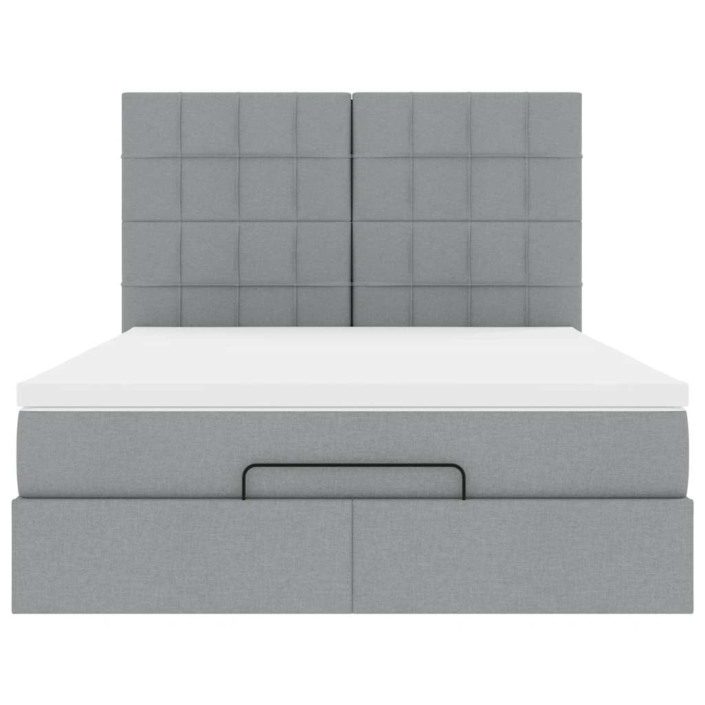 Cadre de lit ottoman et matelas gris clair 140x190 cm tissu - XIOS