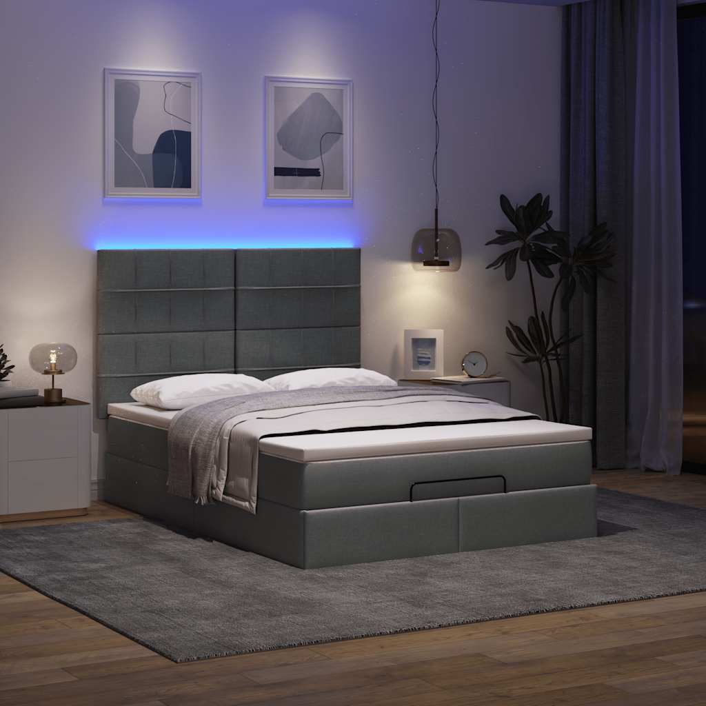 Cadre de lit ottoman avec matelas gris foncé 140x190 cm tissu - XIOS