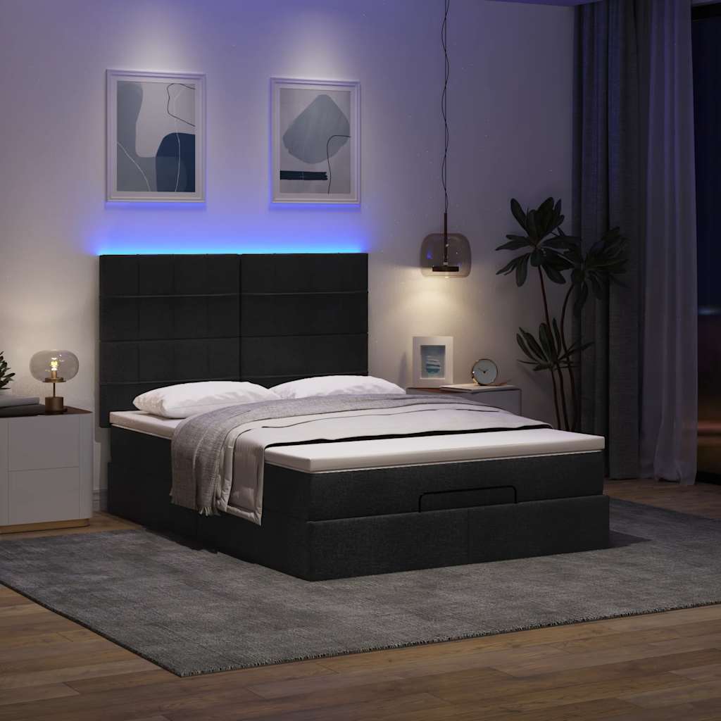 Cadre de lit ottoman avec matelas noir 140x190 cm tissu - XIOS
