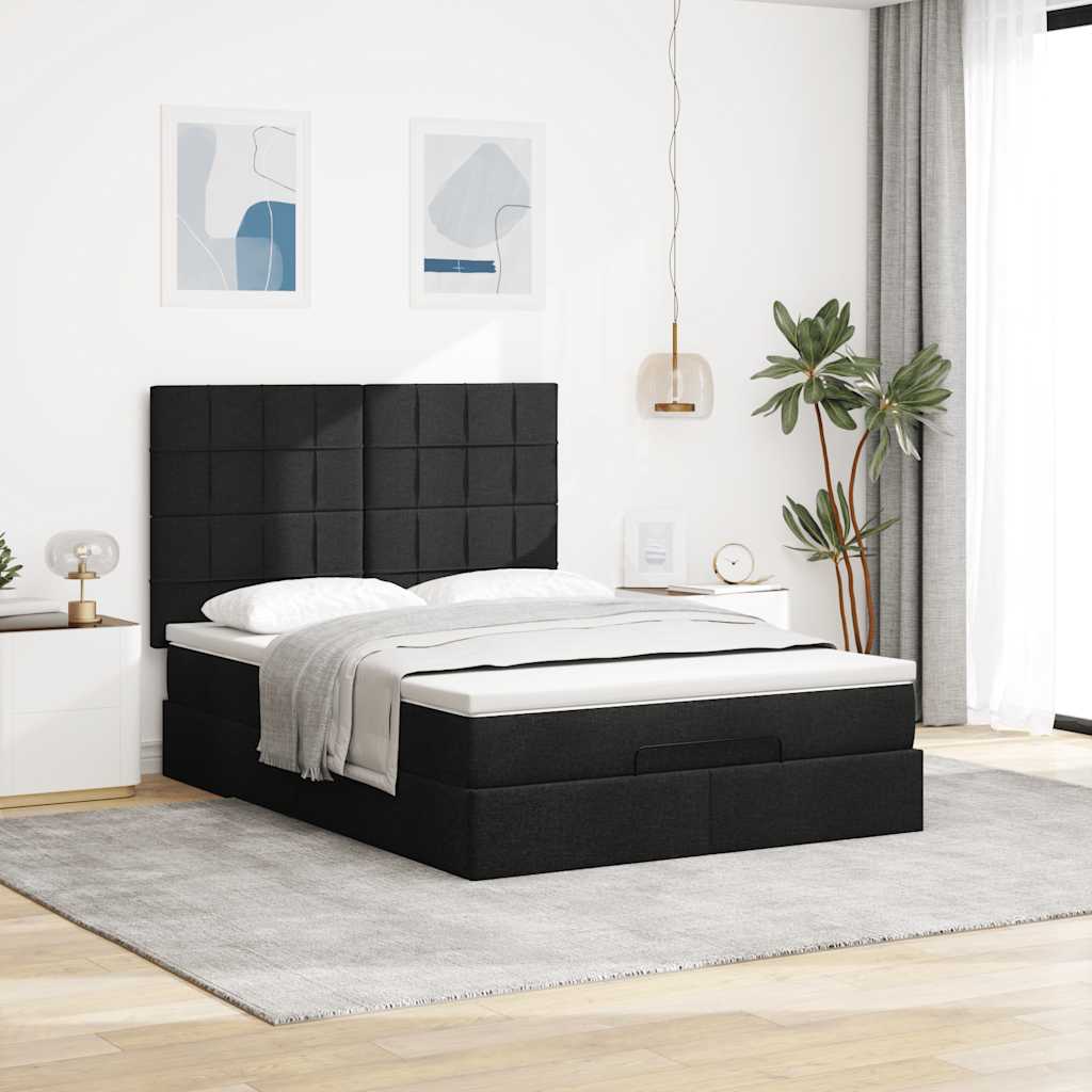 Cadre de lit ottoman avec matelas noir 140x190 cm tissu - XIOS
