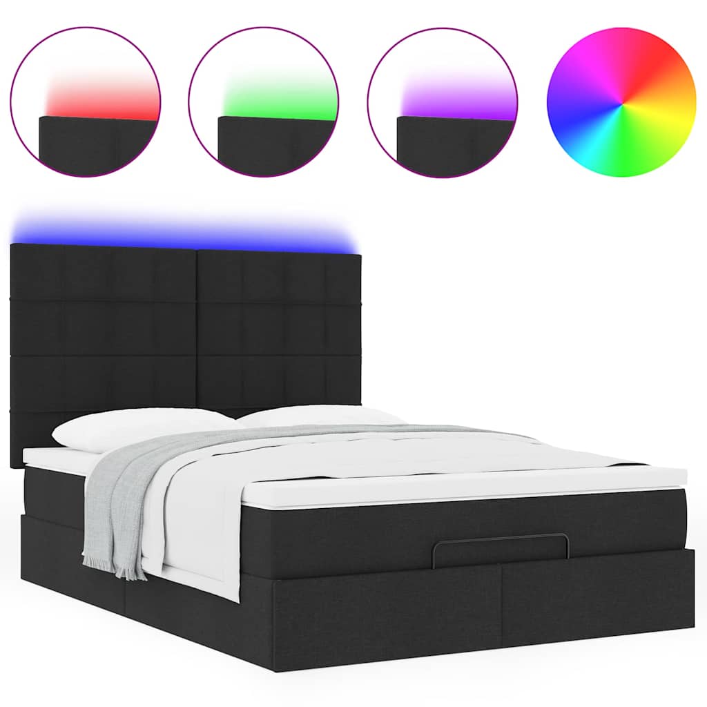 Cadre de lit ottoman avec matelas noir 140x190 cm tissu - XIOS