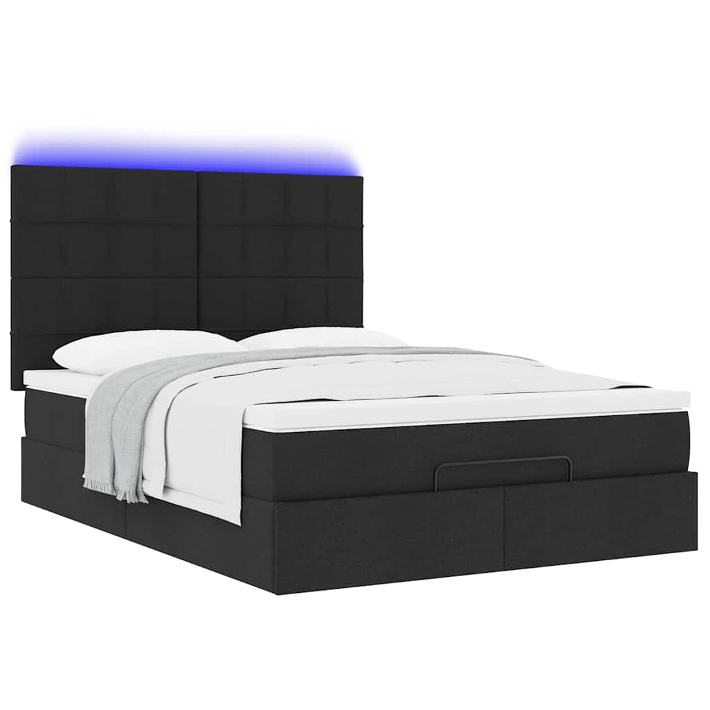 Cadre de lit ottoman avec matelas noir 140x190 cm tissu - XIOS