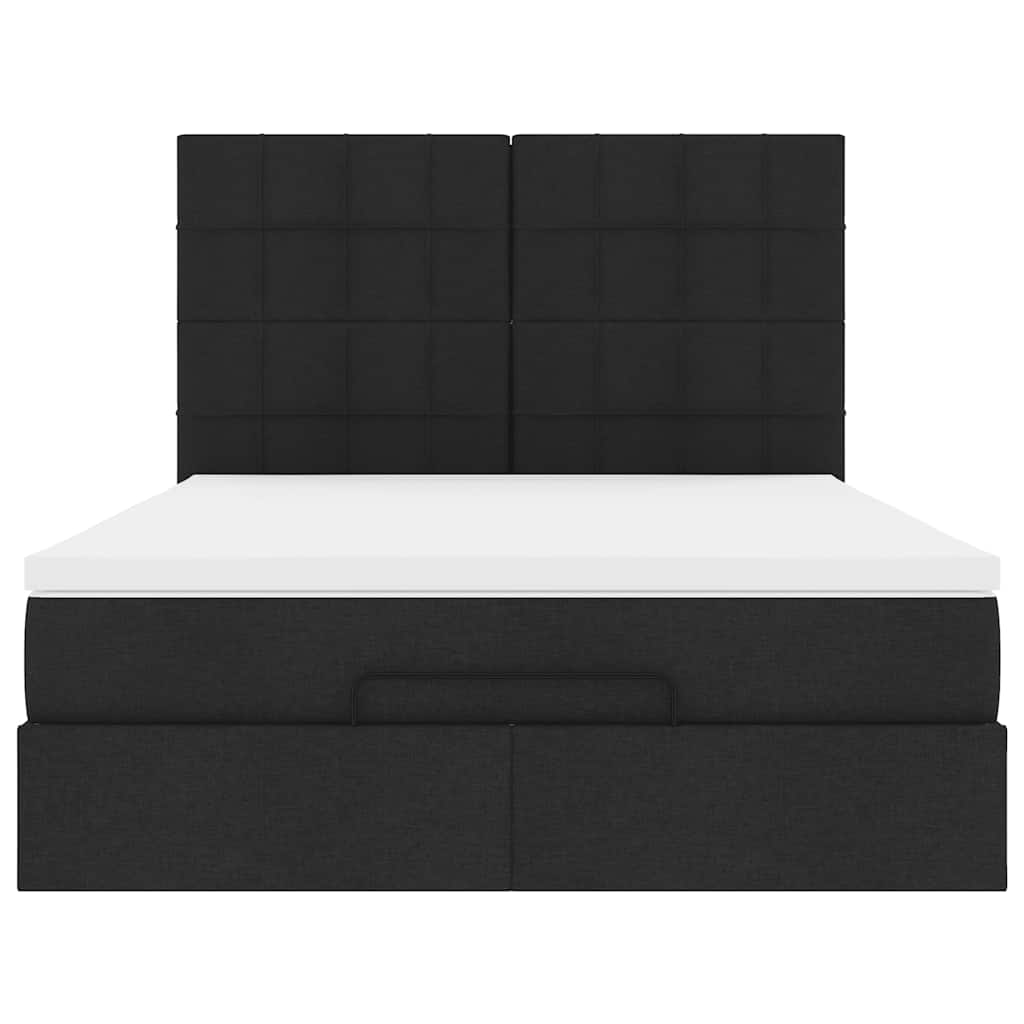 Cadre de lit ottoman avec matelas noir 140x190 cm tissu - XIOS
