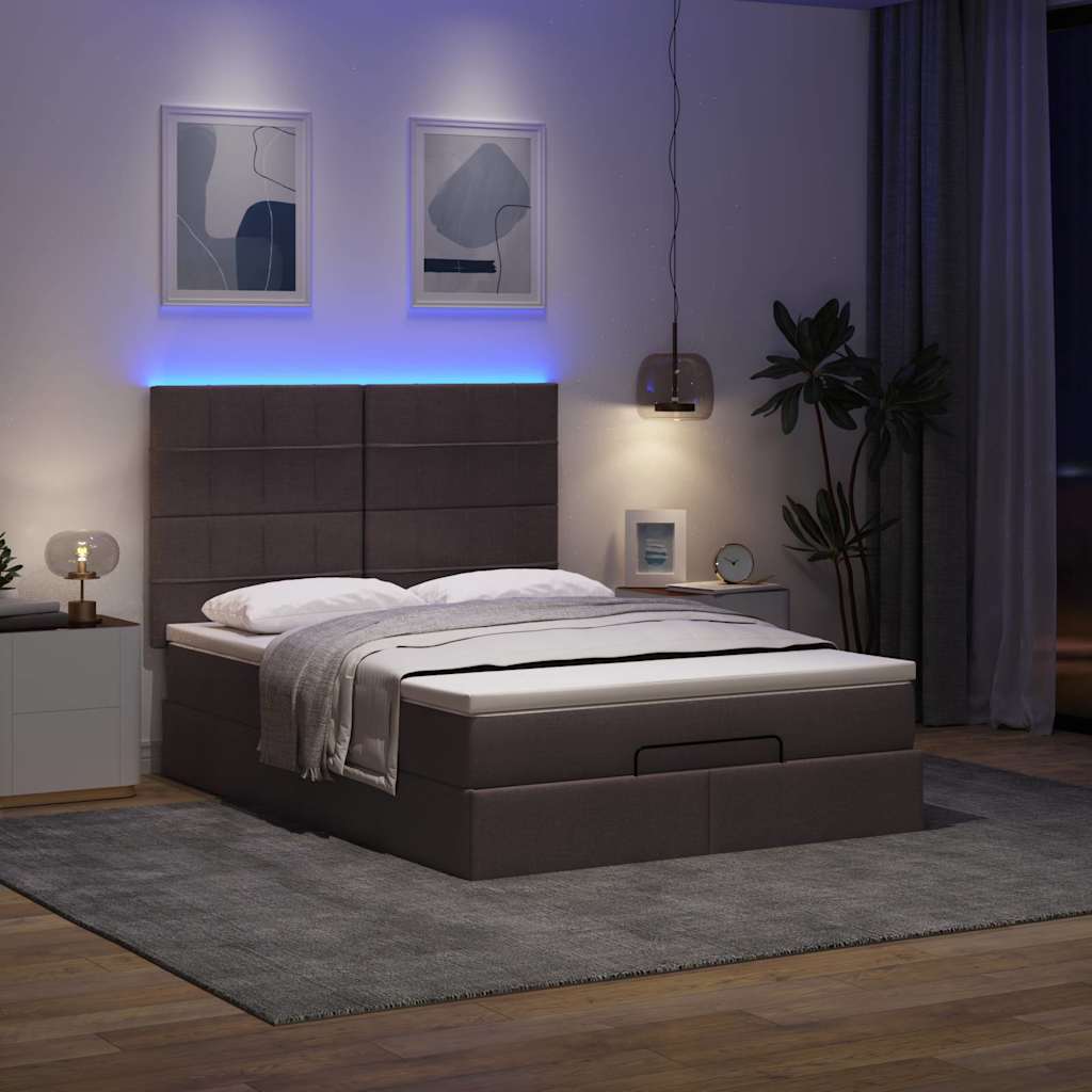 Cadre de lit ottoman avec matelas marron foncé 140x190 cm tissu - XIOS