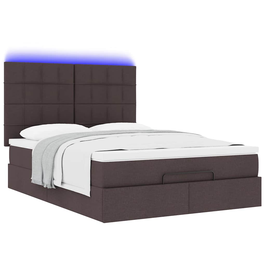Cadre de lit ottoman avec matelas marron foncé 140x190 cm tissu - XIOS