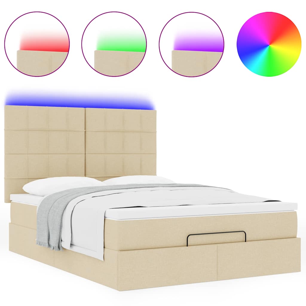 Cadre de lit ottoman avec matelas crème 140x190 cm tissu - XIOS