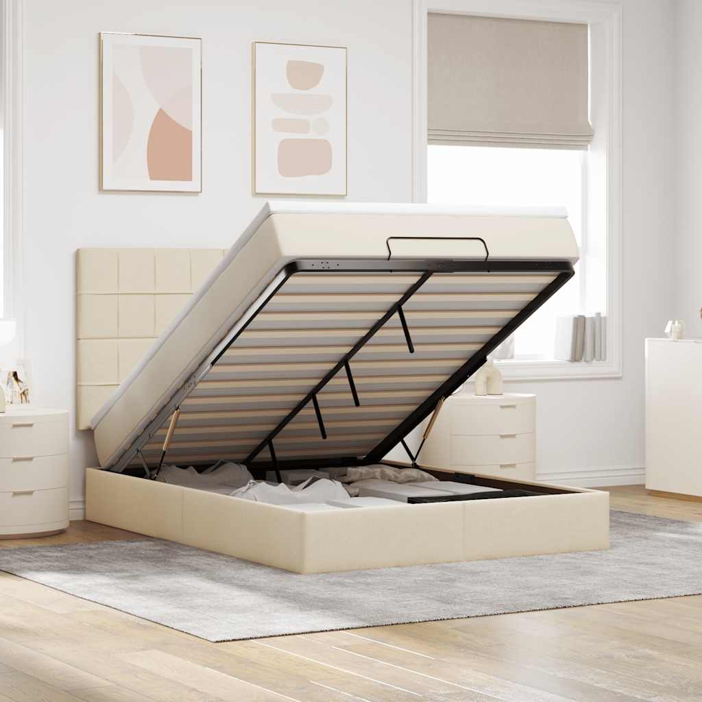 Cadre de lit ottoman avec matelas crème 140x190 cm tissu - XIOS