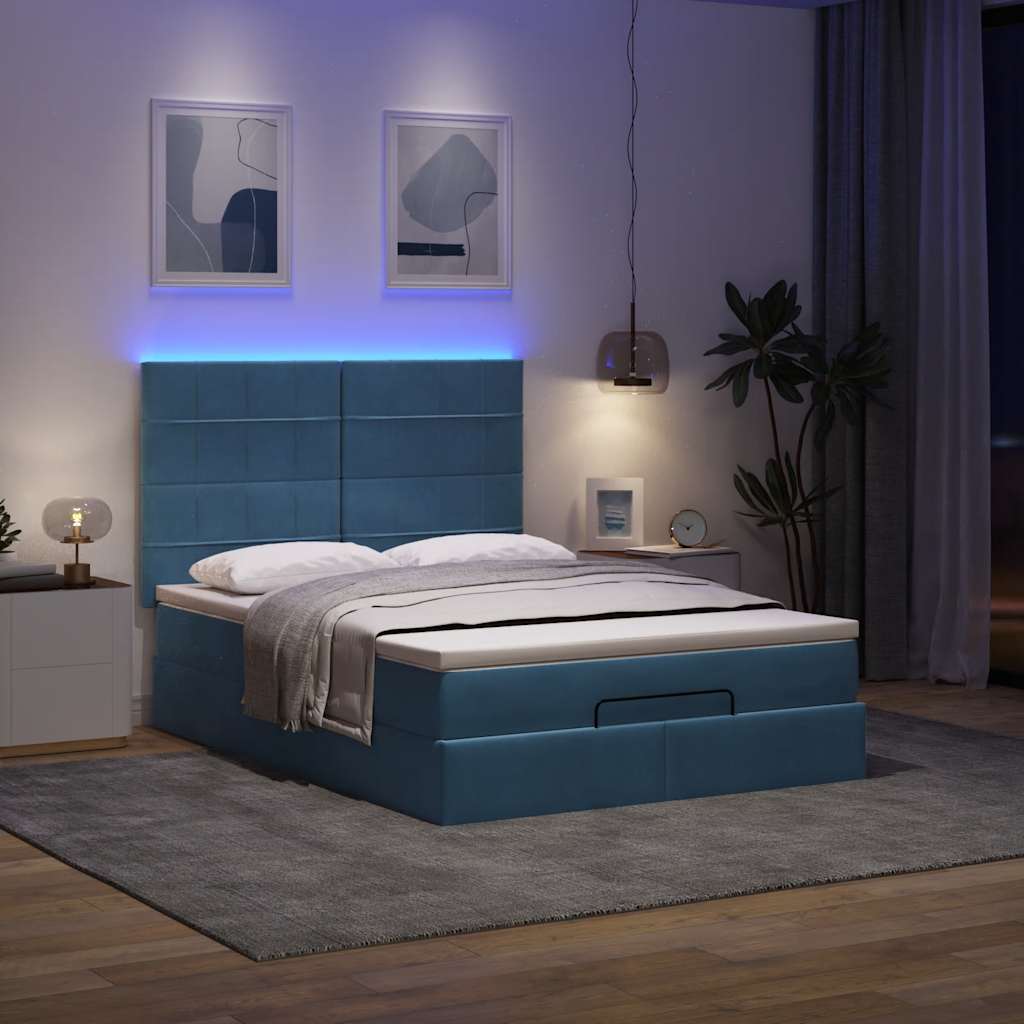 Cadre de lit ottoman avec matelas bleu 140x190 cm tissu - XIOS