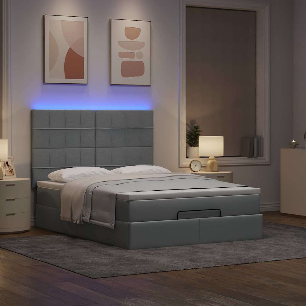 Cadre de lit ottoman et matelas gris clair 140x200 cm tissu - XIOS