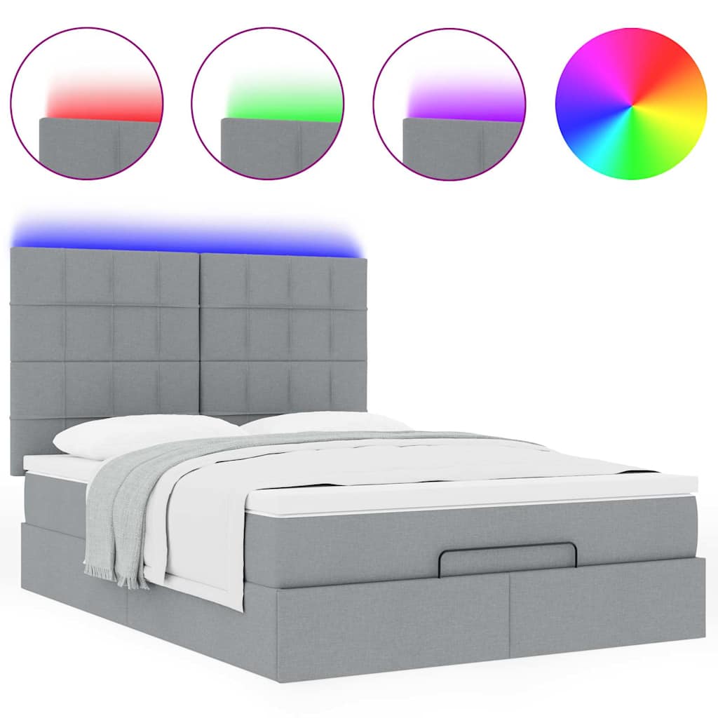 Cadre de lit ottoman et matelas gris clair 140x200 cm tissu - XIOS