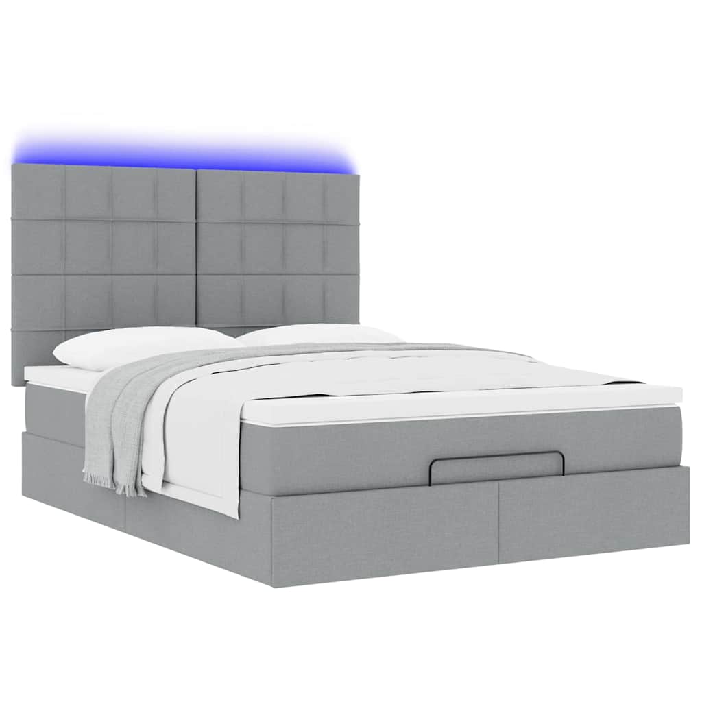 Cadre de lit ottoman et matelas gris clair 140x200 cm tissu - XIOS