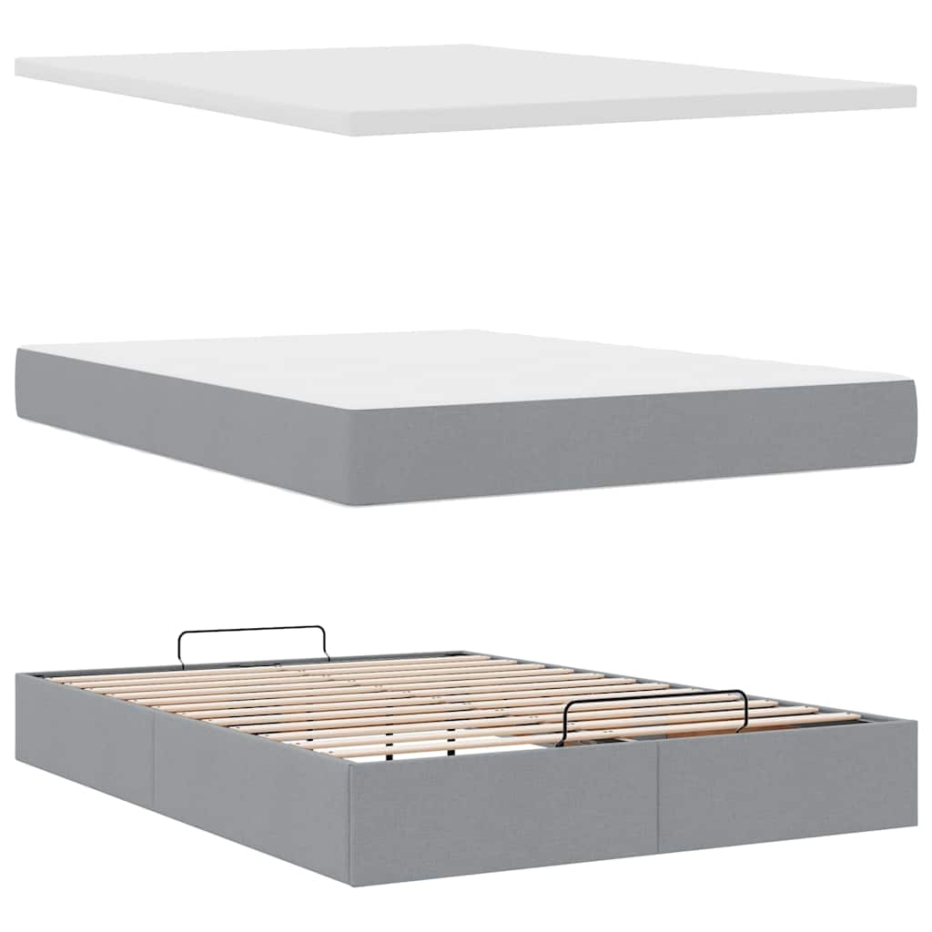 Cadre de lit ottoman et matelas gris clair 140x200 cm tissu - XIOS