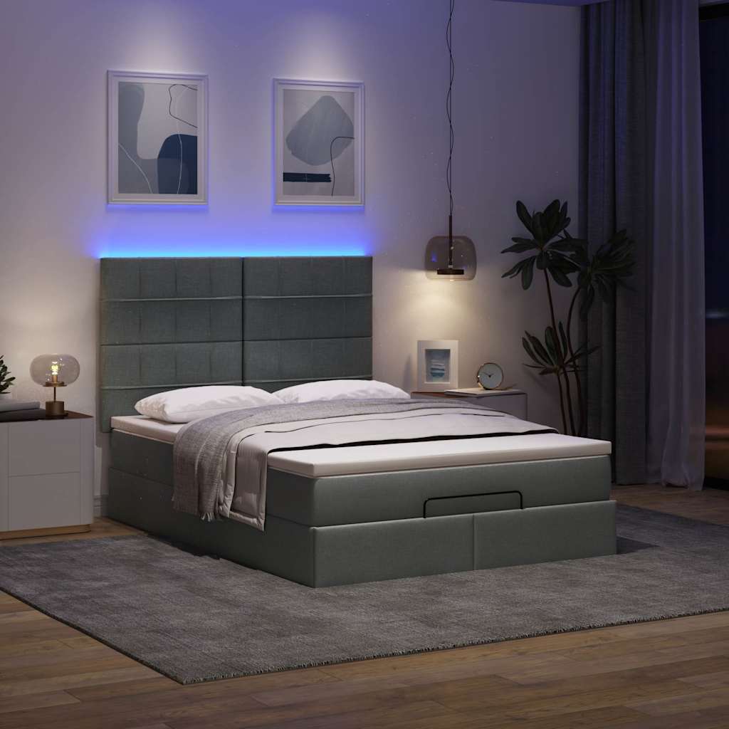 Cadre de lit ottoman avec matelas gris foncé 140x200 cm tissu - XIOS