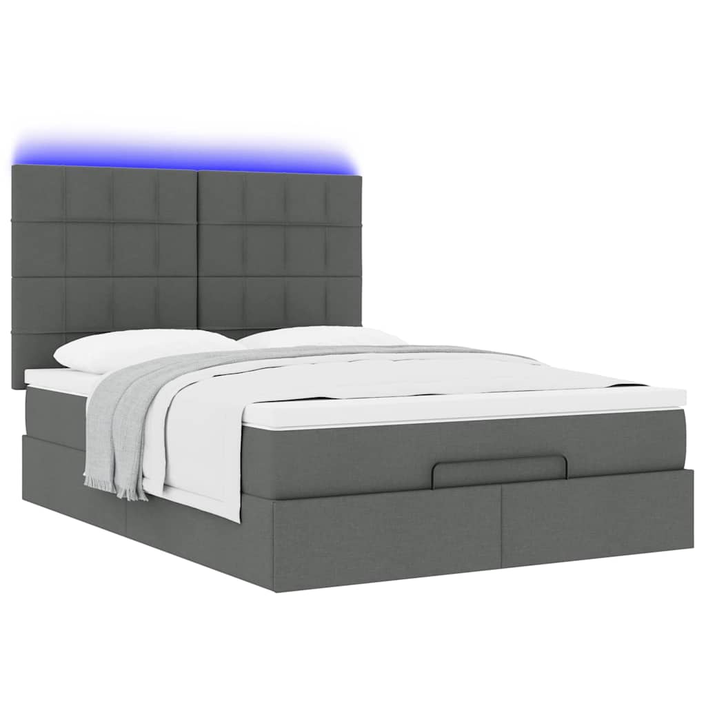 Cadre de lit ottoman avec matelas gris foncé 140x200 cm tissu - XIOS