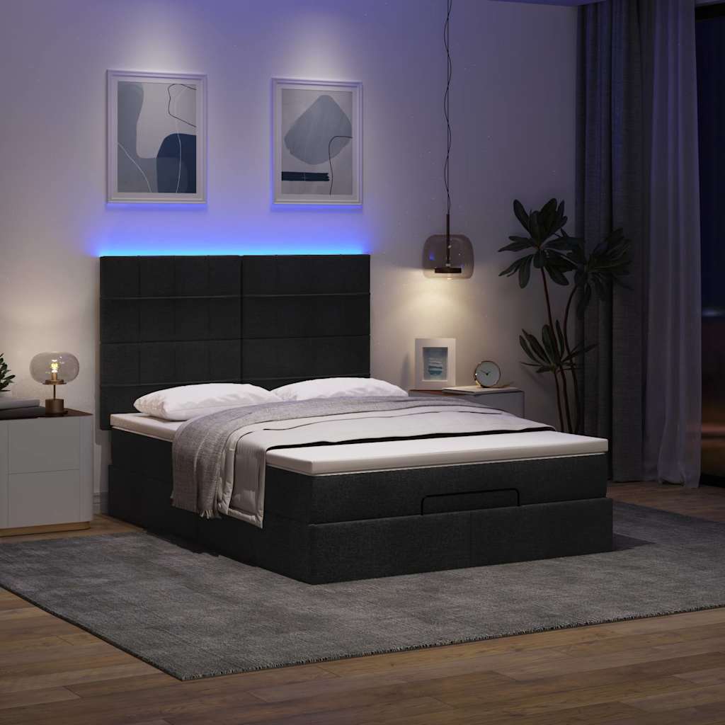 Cadre de lit ottoman avec matelas noir 140x200 cm tissu - XIOS