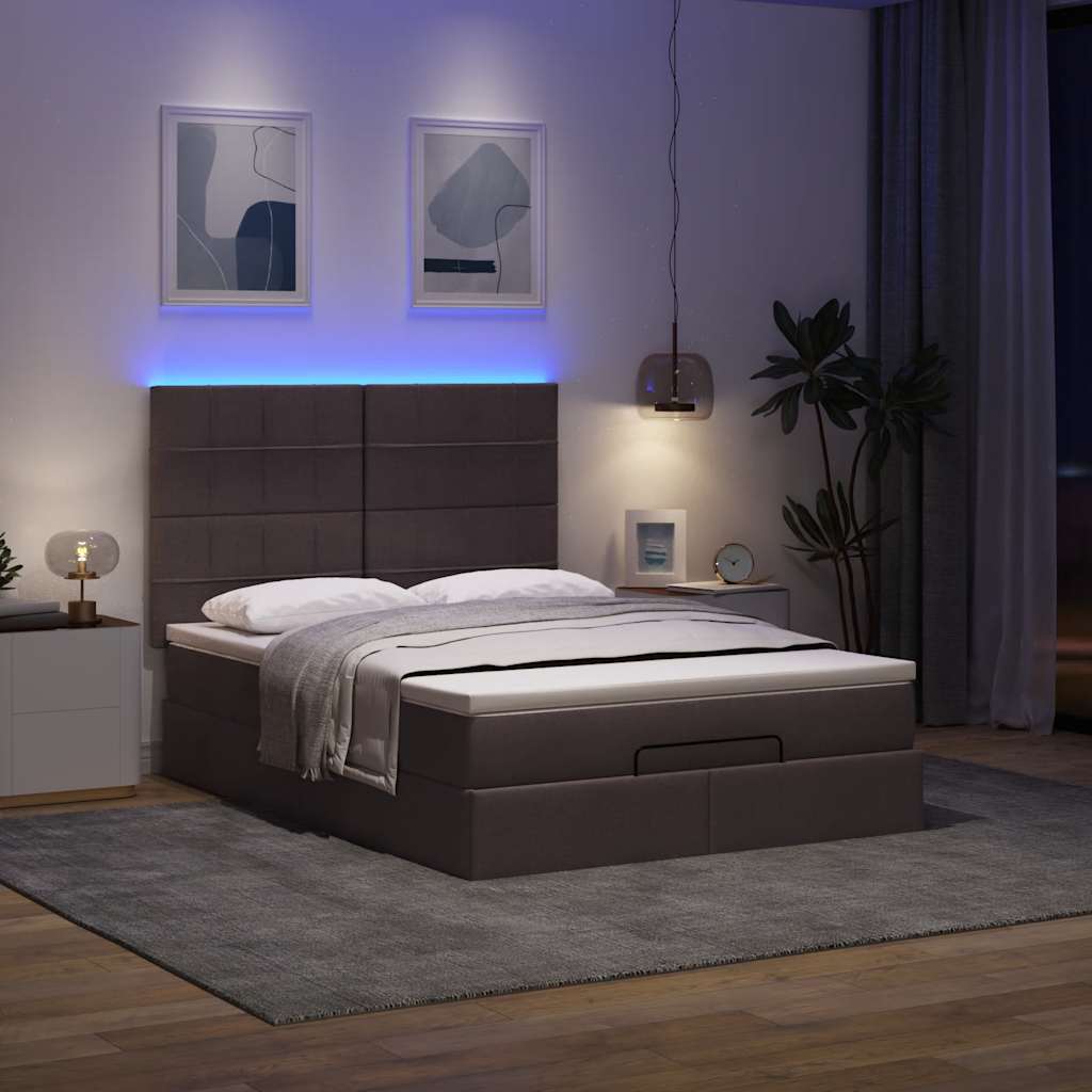 Cadre de lit ottoman avec matelas marron foncé 140x200 cm tissu - XIOS