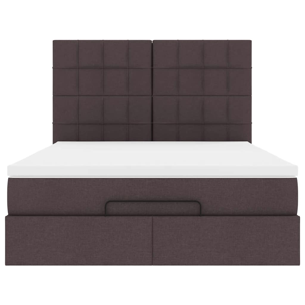 Cadre de lit ottoman avec matelas marron foncé 140x200 cm tissu - XIOS