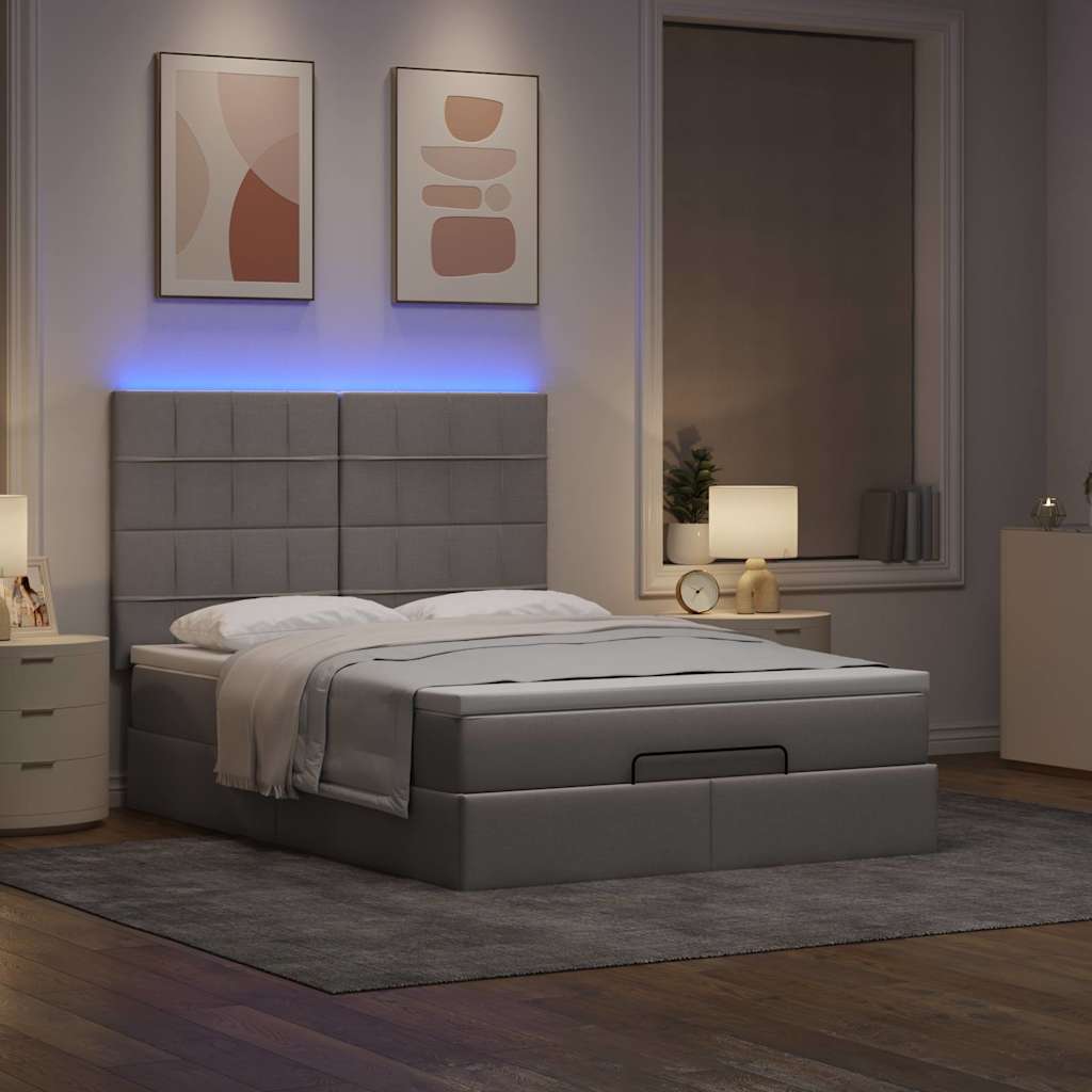 Cadre de lit ottoman avec matelas taupe 140x200 cm tissu - XIOS