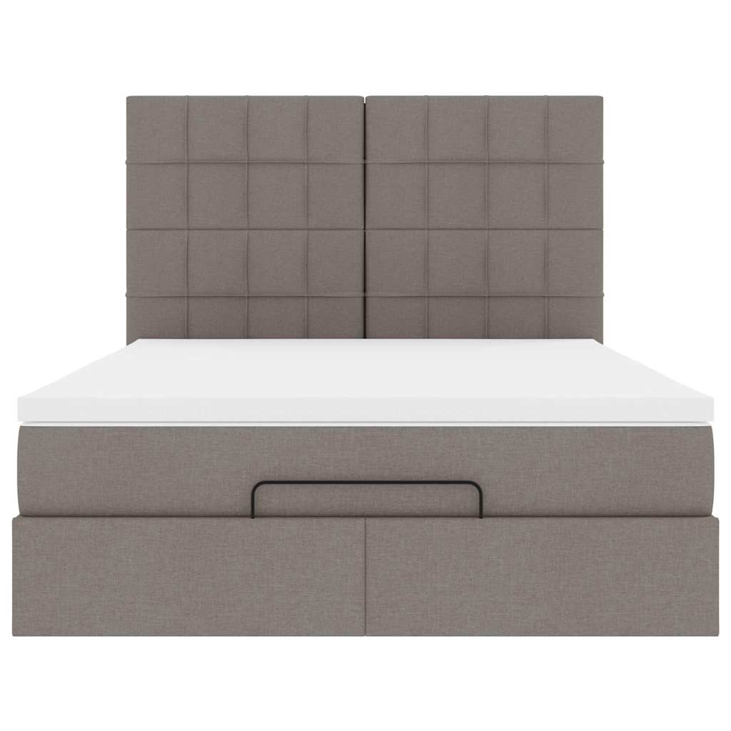 Cadre de lit ottoman avec matelas taupe 140x200 cm tissu - XIOS