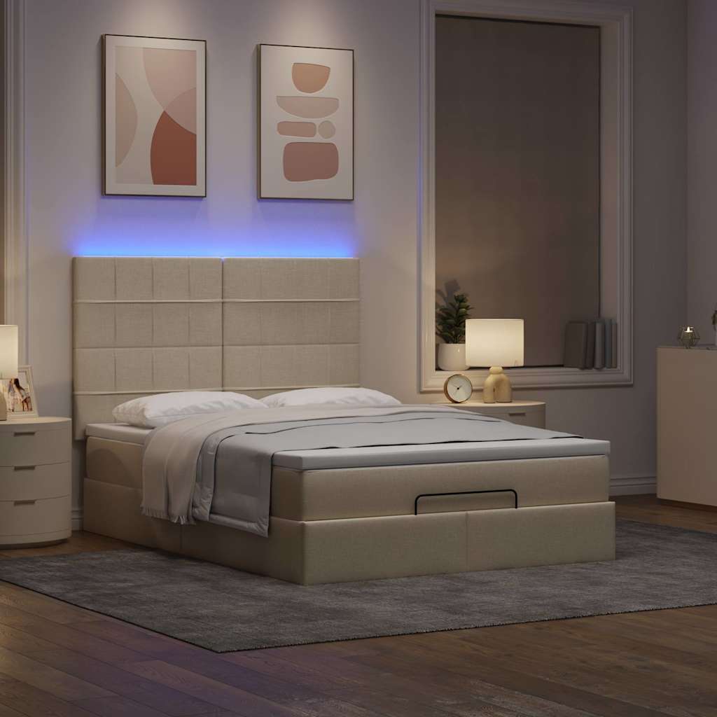 Cadre de lit ottoman avec matelas crème 140x200 cm tissu - XIOS