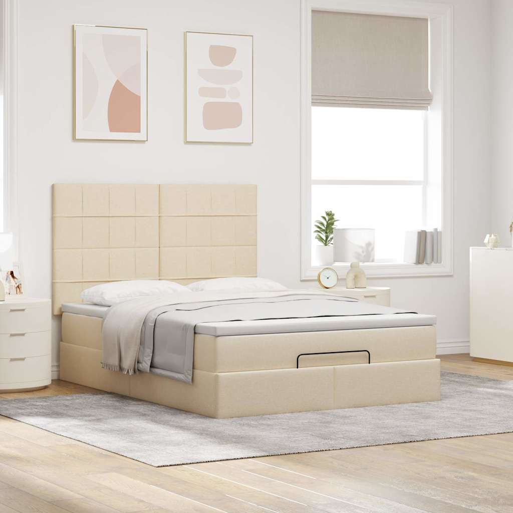 Cadre de lit ottoman avec matelas crème 140x200 cm tissu - XIOS