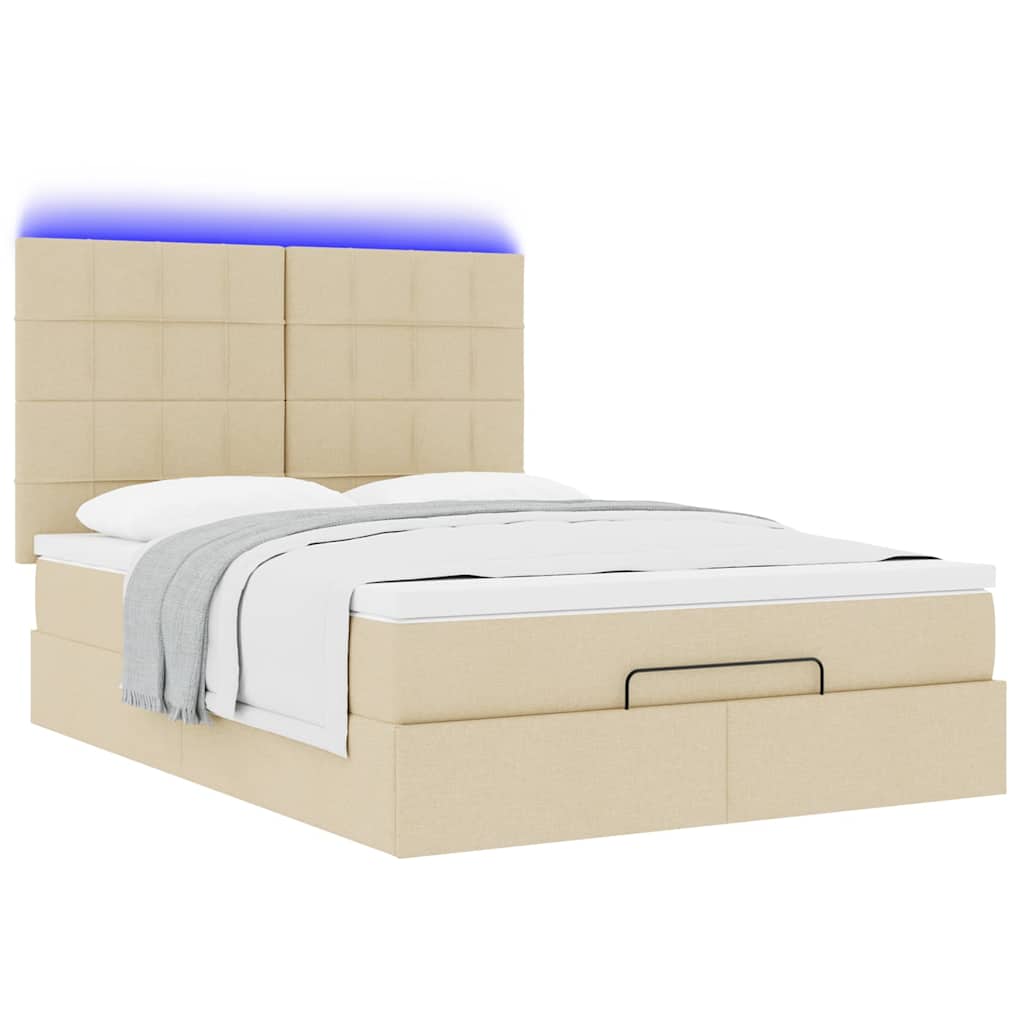 Cadre de lit ottoman avec matelas crème 140x200 cm tissu - XIOS