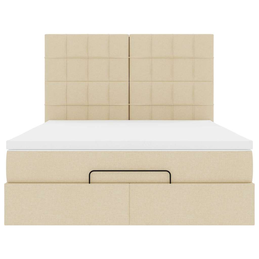 Cadre de lit ottoman avec matelas crème 140x200 cm tissu - XIOS