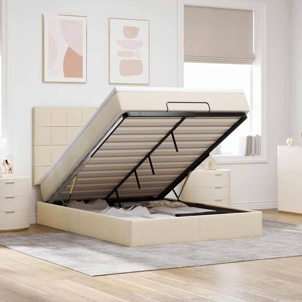Cadre de lit ottoman avec matelas crème 140x200 cm tissu - XIOS