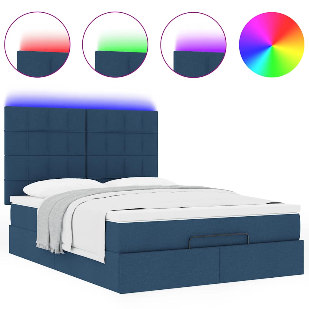 Cadre de lit ottoman avec matelas bleu 140x200 cm tissu - XIOS