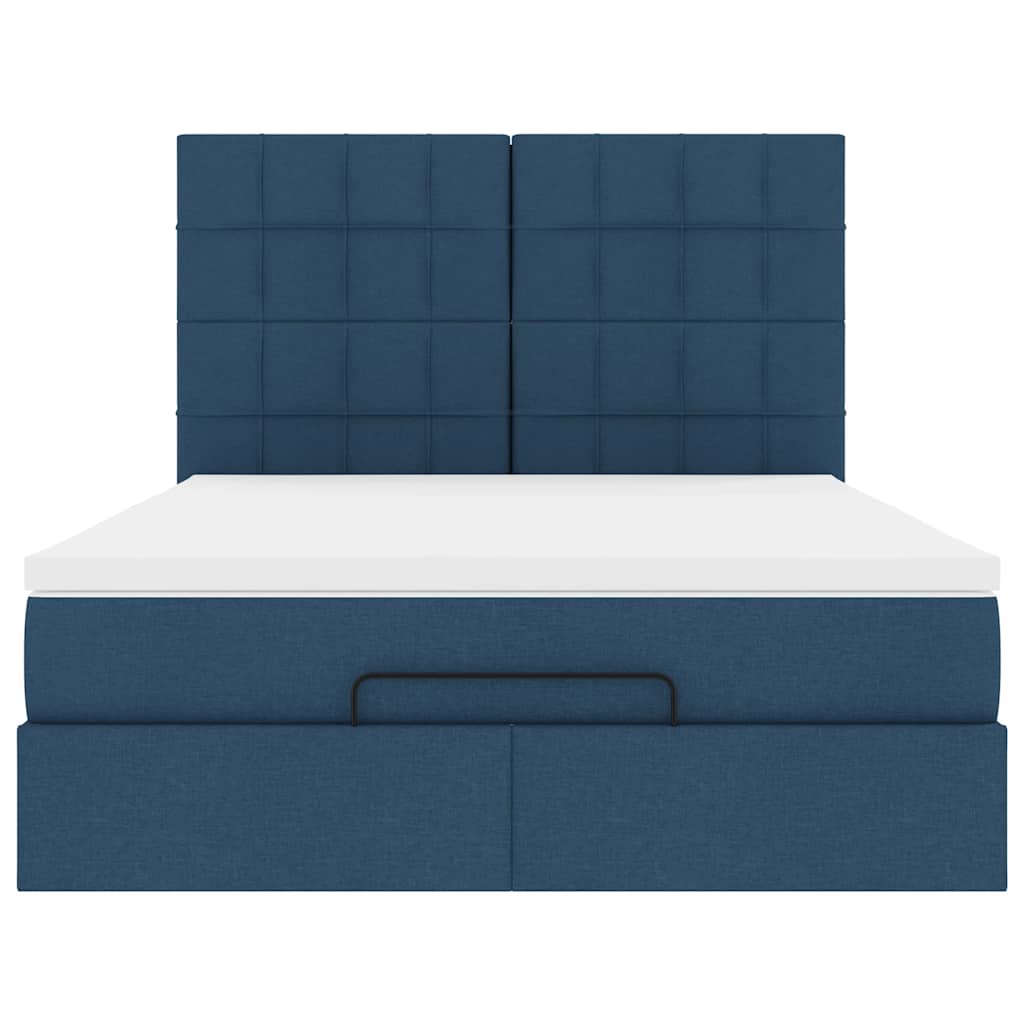 Cadre de lit ottoman avec matelas bleu 140x200 cm tissu - XIOS