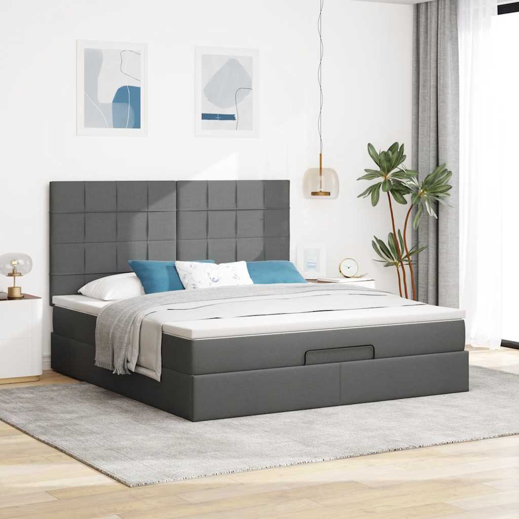 Cadre de lit ottoman avec matelas gris foncé 160x200cm tissu - XIOS