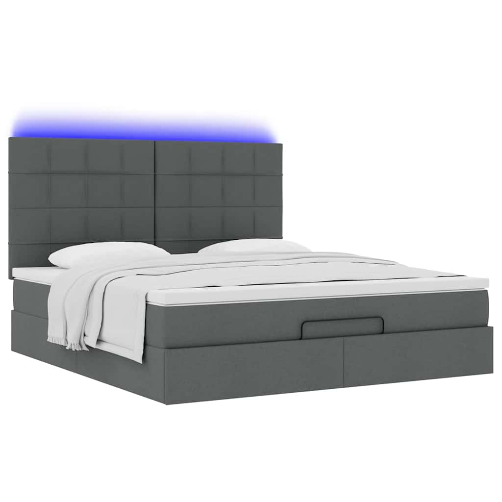 Cadre de lit ottoman avec matelas gris foncé 160x200cm tissu - XIOS
