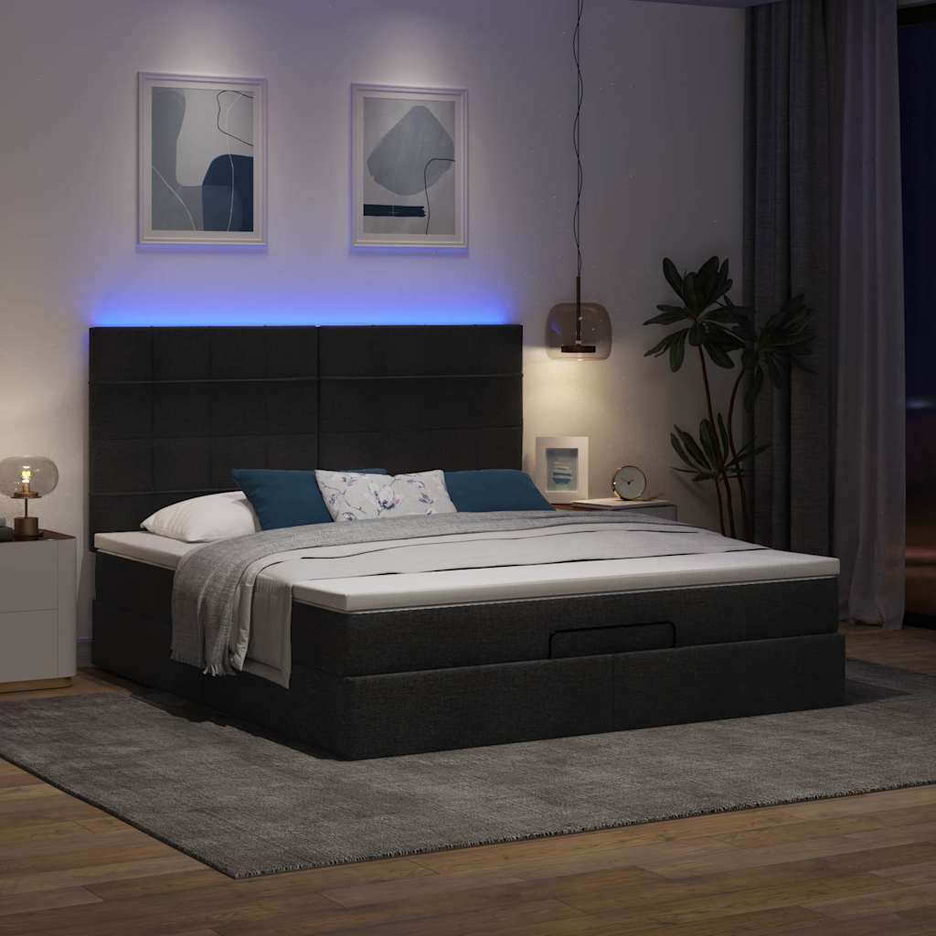 Cadre de lit ottoman avec matelas noir 160x200 cm tissu - XIOS