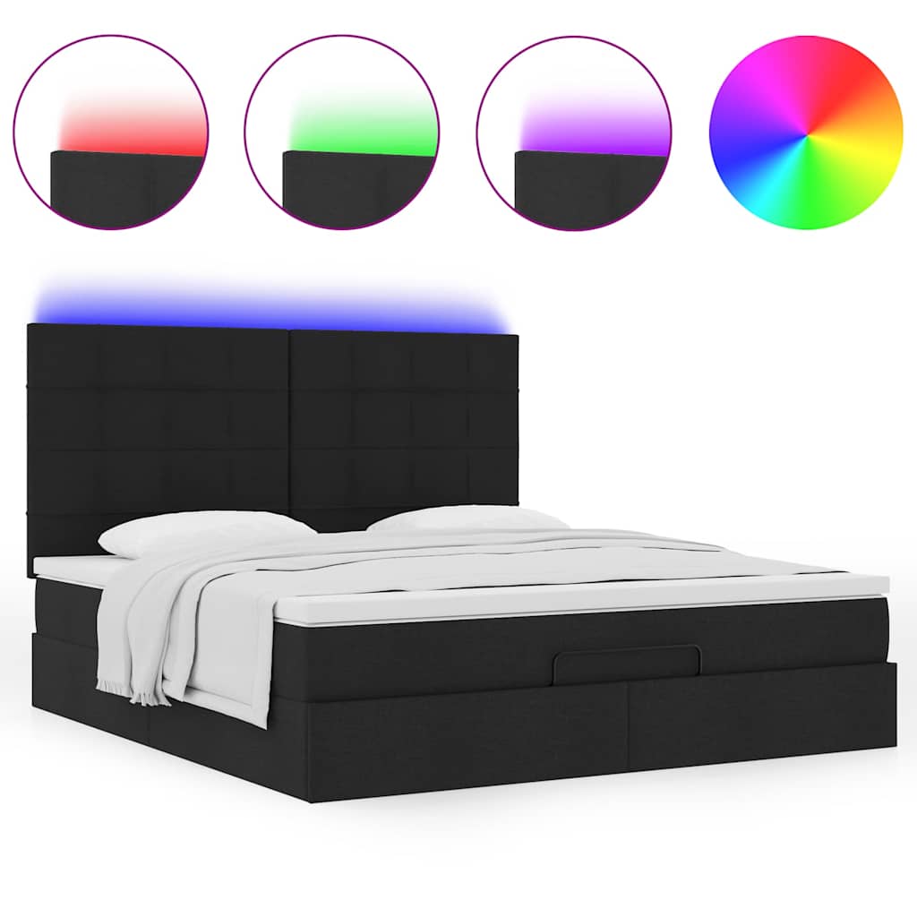 Cadre de lit ottoman avec matelas noir 160x200 cm tissu - XIOS